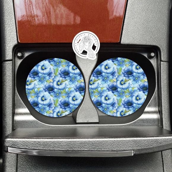 Blue Floral Car Coasters | Car Accessories | Car Coaster | Washable - Picture 2 of 6